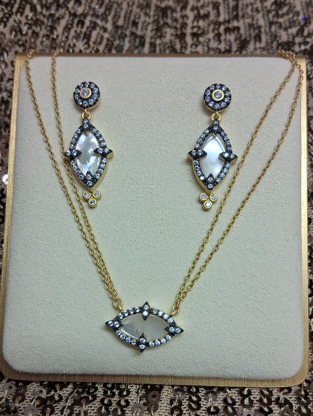 Freida Rothman Mother-of-Pearl Marquise Pendant Necklace and Earring Set